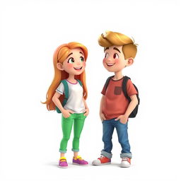 A 3D illustration featuring a girl and a boy engaged in a friendly conversation
