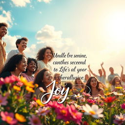 A serene and uplifting landscape embodying the essence of joy and blessings mentioned in the verse, depicting a group of diverse people celebrating life and nature