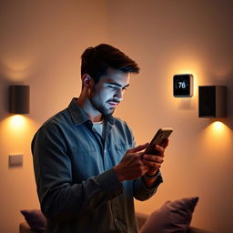 A modern, smart room with minimalist decor, elegantly showcasing advanced technology