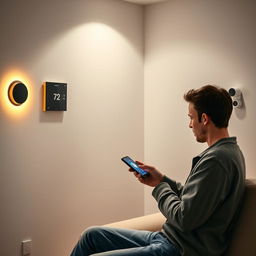 A modern, smart room with minimalist decor, elegantly showcasing advanced technology
