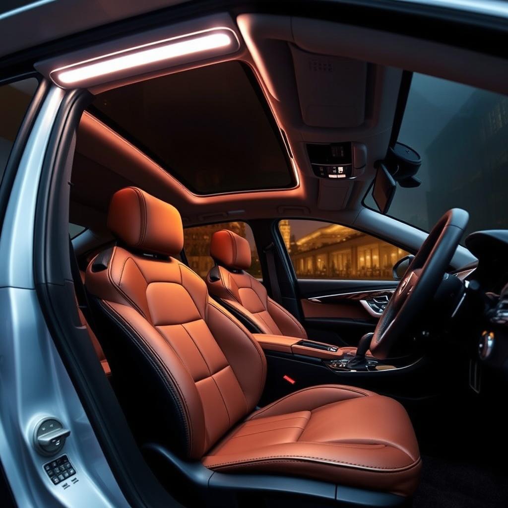 A stylish and functional car interior transformed into a luxurious sanctuary with premium accessories