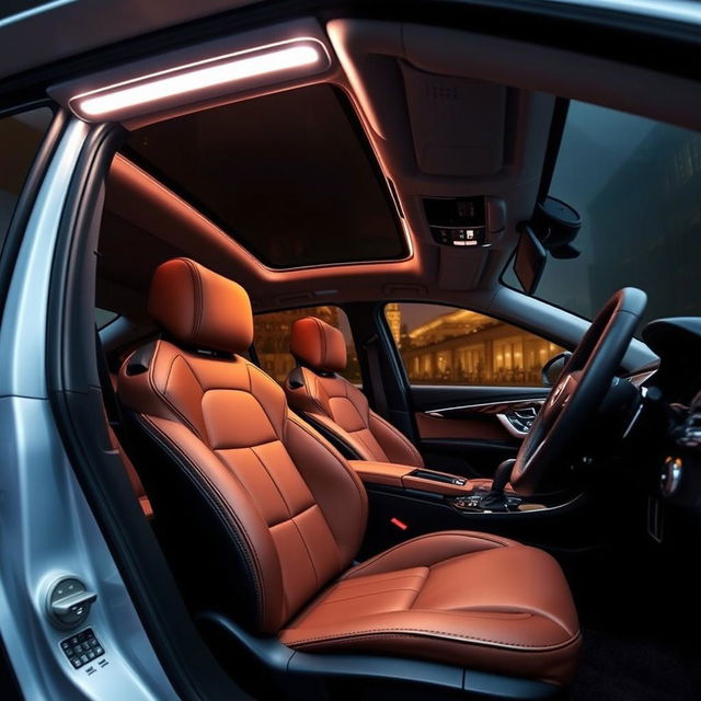 A stylish and functional car interior transformed into a luxurious sanctuary with premium accessories