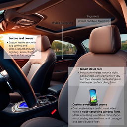 A stylish and functional car interior transformed into a luxurious sanctuary with premium accessories