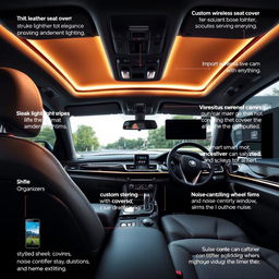 A stylish and functional car interior transformed into a luxurious sanctuary with premium accessories