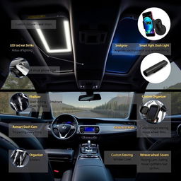 A stylish and functional car interior transformed into a luxurious sanctuary with premium accessories