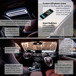 A luxurious and stylish car interior transformed into a functional sanctuary with premium accessories