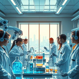 A futuristic laboratory scene depicting the advancements in chemical engineering