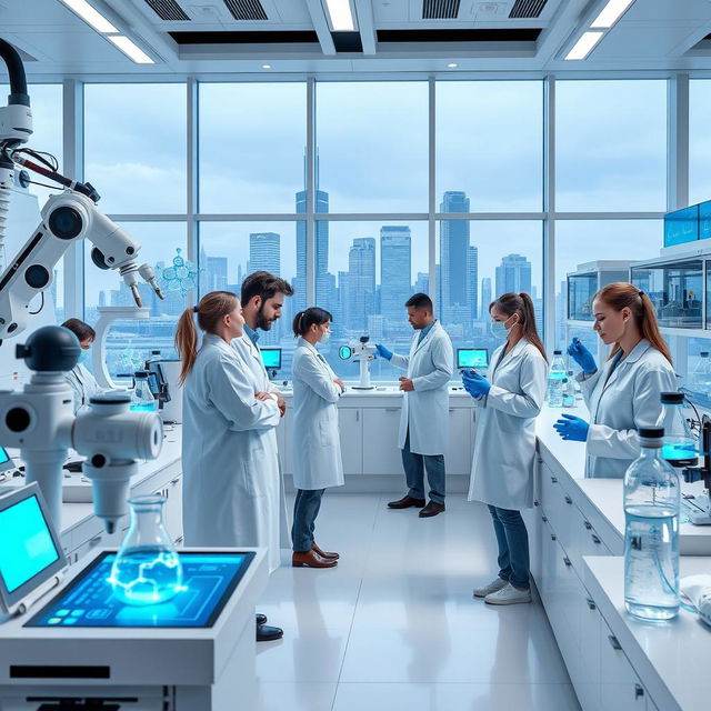 A futuristic laboratory scene depicting the advancements in chemical engineering