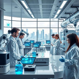 A futuristic laboratory scene depicting the advancements in chemical engineering