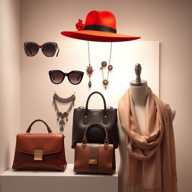 A collection of fashionable accessories displayed elegantly