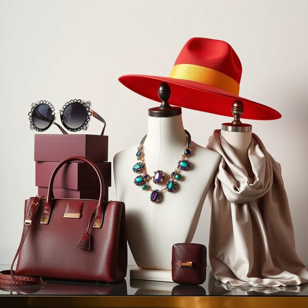 A collection of fashionable accessories displayed elegantly