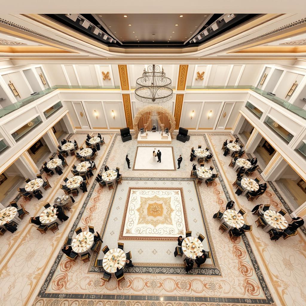 A luxurious wedding hall designed for 2024 featuring an impressive layout