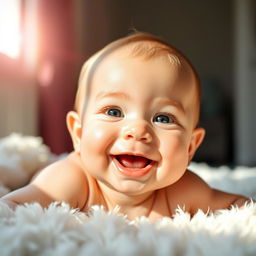 A stunning photograph of a baby, illuminated by powerful, soft light that creates a warm and inviting atmosphere