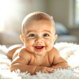 A stunning photograph of a baby, illuminated by powerful, soft light that creates a warm and inviting atmosphere