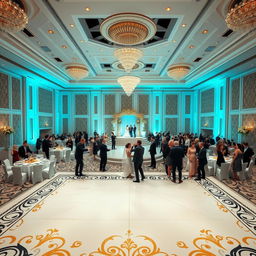 A luxurious wedding hall measuring 24 meters in width, 16 meters in length, and 5 meters in height with an area of 384 square meters