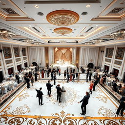 A luxurious wedding hall measuring 24 meters in width, 16 meters in length, and 5 meters in height with an area of 384 square meters