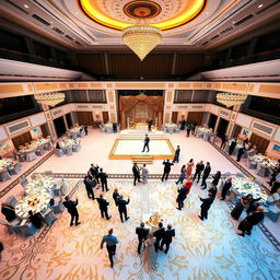 A luxurious wedding hall measuring 24 meters in width, 16 meters in length, and 5 meters in height with an area of 384 square meters