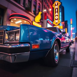 A classic 1979 Ford Taurus parked on a vibrant city street, showcasing its sleek lines and vintage chrome detailing