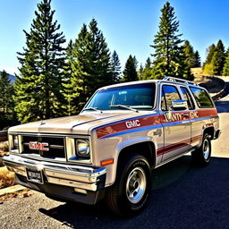 A beautifully restored 1988 GMC Envoy parked in a scenic outdoor setting
