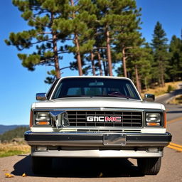 A beautifully restored 1988 GMC Envoy parked in a scenic outdoor setting