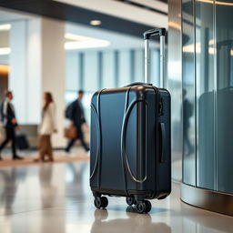 A stylish, modern luggage set featuring a sleek, hardshell suitcase in an elegant black finish with smooth, silent wheels and an ergonomic handle