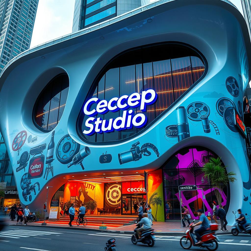 A futuristic building located in Jakarta, featuring an innovative design with sleek, modern architecture