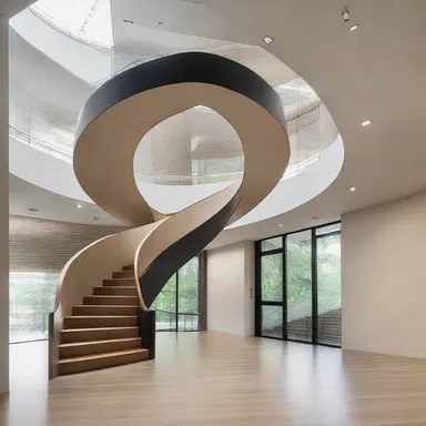 The architect designed the staircase to spiral aborad, creating an interesting focal point in the building.