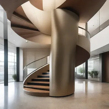 The architect designed the staircase to spiral aborad, creating an interesting focal point in the building.