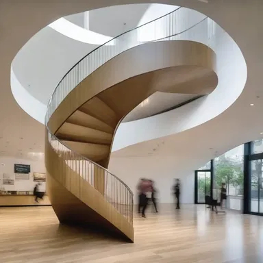 The architect designed the staircase to spiral aborad, creating an interesting focal point in the building.