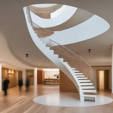 The architect designed the staircase to spiral aborad, creating an interesting focal point in the building.