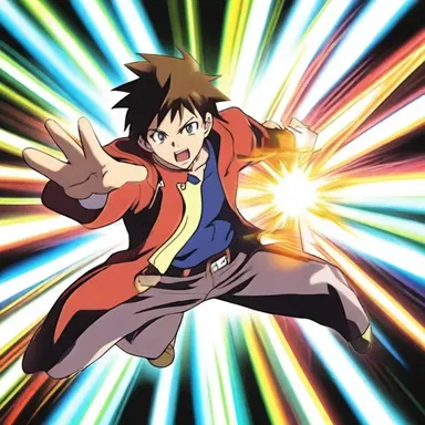 In the anime series, the protagonist can shoot energy beams aborad from his hands.