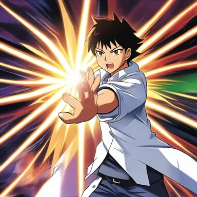 In the anime series, the protagonist can shoot energy beams aborad from his hands.