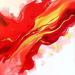 A stunning abstract painting featuring vibrant red and gold colors flowing harmoniously together