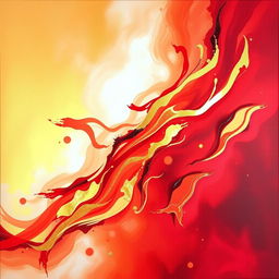 A stunning abstract painting featuring vibrant red and gold colors flowing harmoniously together