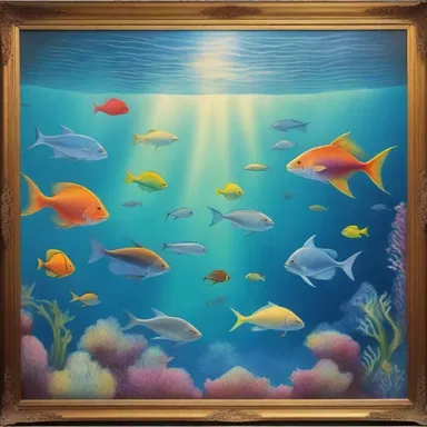 The painting depicted a beautiful seascape with a variety of aboral creatures suspended in the water.