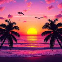A captivating scene featuring a colorful and vibrant sunset over a calm ocean