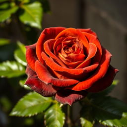 A stunning, intense brown rose in full bloom, showcasing its rich and deep color with velvety petals