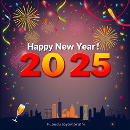 A creative and vibrant New Year 2025 greeting card designed for Pubudu Jayampathi