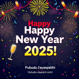 A creative and vibrant New Year 2025 greeting card designed for Pubudu Jayampathi