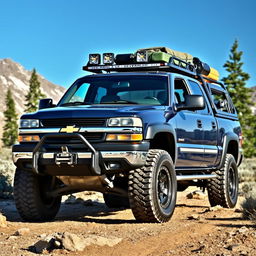 A 2002 Chevrolet Silverado 1500HD Overlander in a front isometric view, showcasing its rugged design and off-road capabilities
