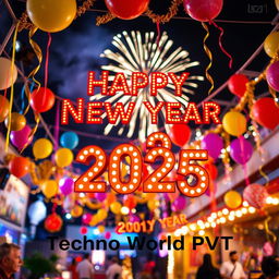 A vibrant New Year celebration scene showcasing a festive atmosphere