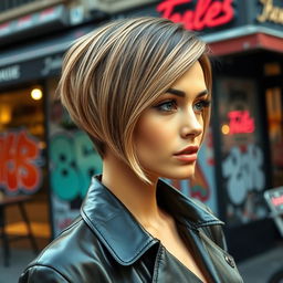A stylish and modern short haircut for women, featuring smooth, sleek lines with a slight wave, giving a fresh and trendy look
