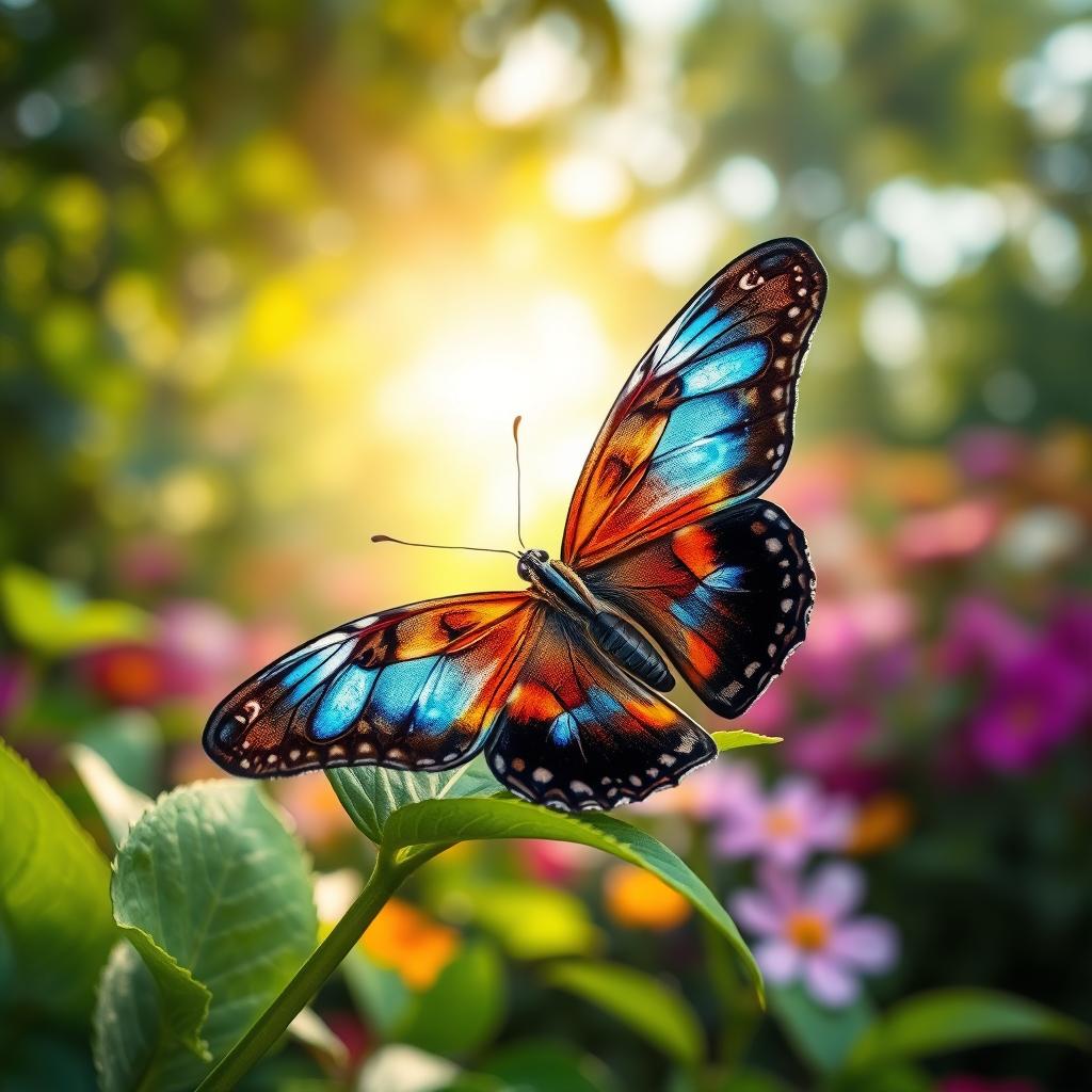 A stunning and highly detailed close-up photograph of a vibrant butterfly resting on a lush green leaf in its natural habitat