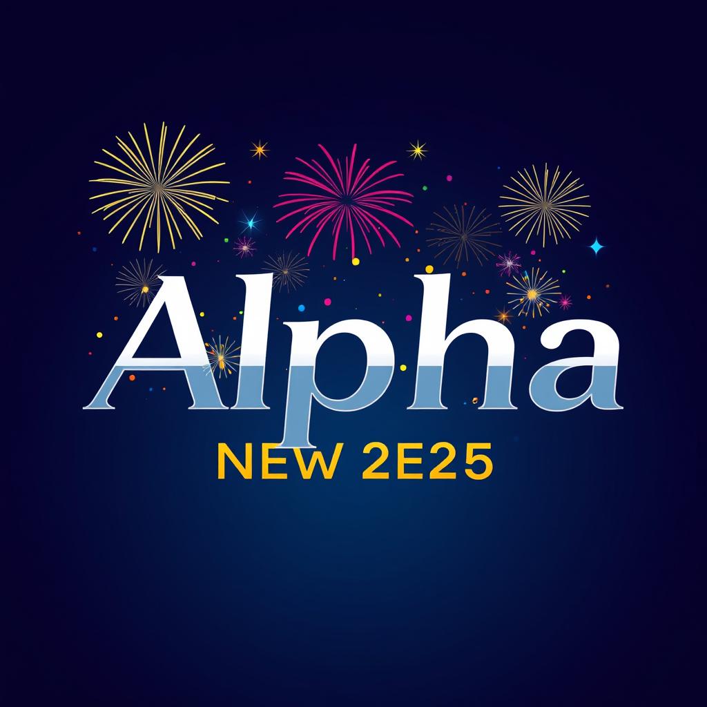 A modern and stylish logo design featuring the word 'Alpha' integrated with festive elements for New Year 2025