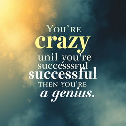 A beautifully designed typographic poster featuring the quote, "You're crazy until you're successful, then you're a genius