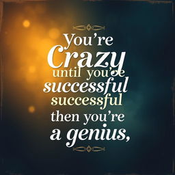 A beautifully designed typographic poster featuring the quote, "You're crazy until you're successful, then you're a genius