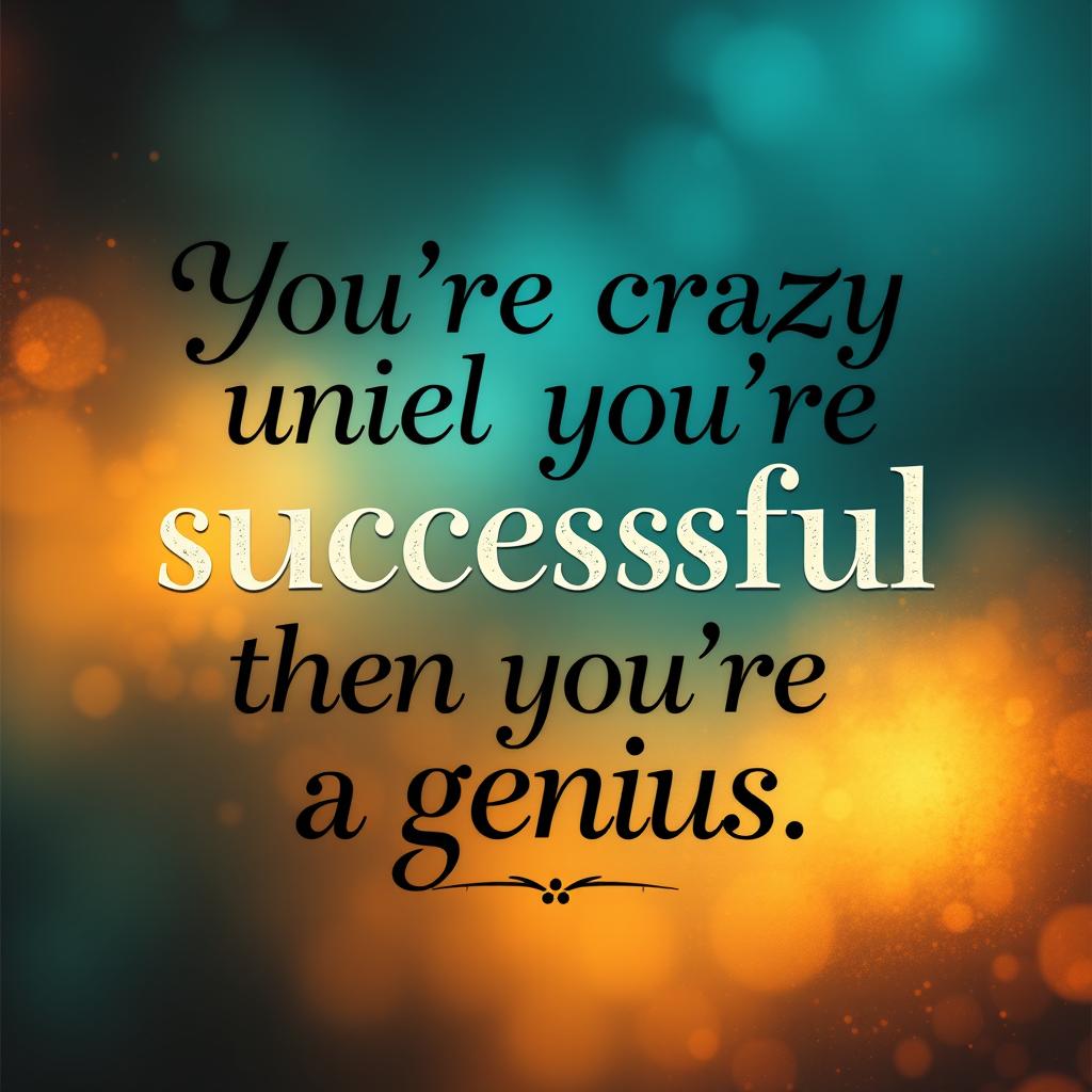 A beautifully designed typographic poster featuring the quote, "You're crazy until you're successful, then you're a genius
