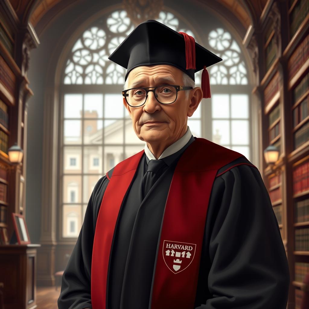 A dignified portrait of a fictional character labeled as the 'Minister of Harvard'