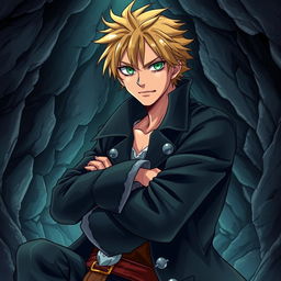 A Light Novel cover featuring an adult male pirate with light-brown hair and striking emerald eyes