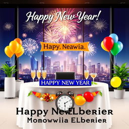 A vibrant and festive Happy New Year theme designed to wish the best for Moawia Elberier and his company